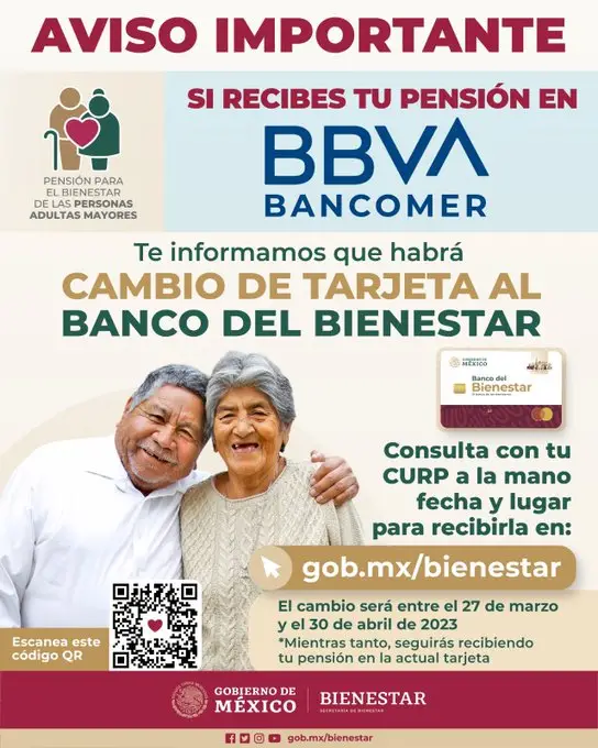 cambio de tarjeta bienestar a los de bbva bancomer